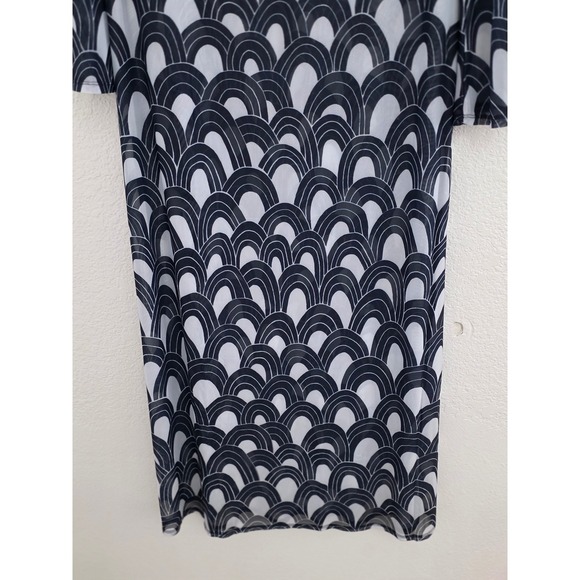 Trina Turk Navy White Arch Print Mesh V-Neck Ring Cover-Up Dress 3076265M Medium - Picture 4 of 8